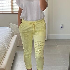 Yellow Sequin Detail Women's Pants